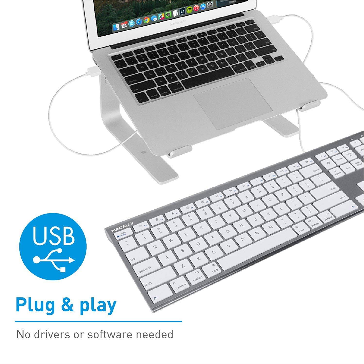 Macally Ultra-Slim USB Wired Computer Keyboard for Apple MacBook Pro/Air, iMac, Mac Mini, Mac Pro, Windows PC Laptops/Desktops and Notebooks | Plug and Play - No Drivers | Silver Finish (ACEKEYSG)