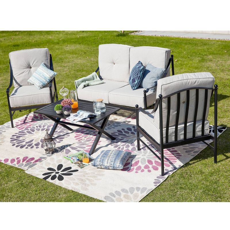 2pc Steel Outdoor Patio Accent Chairs Cream - Lokatse