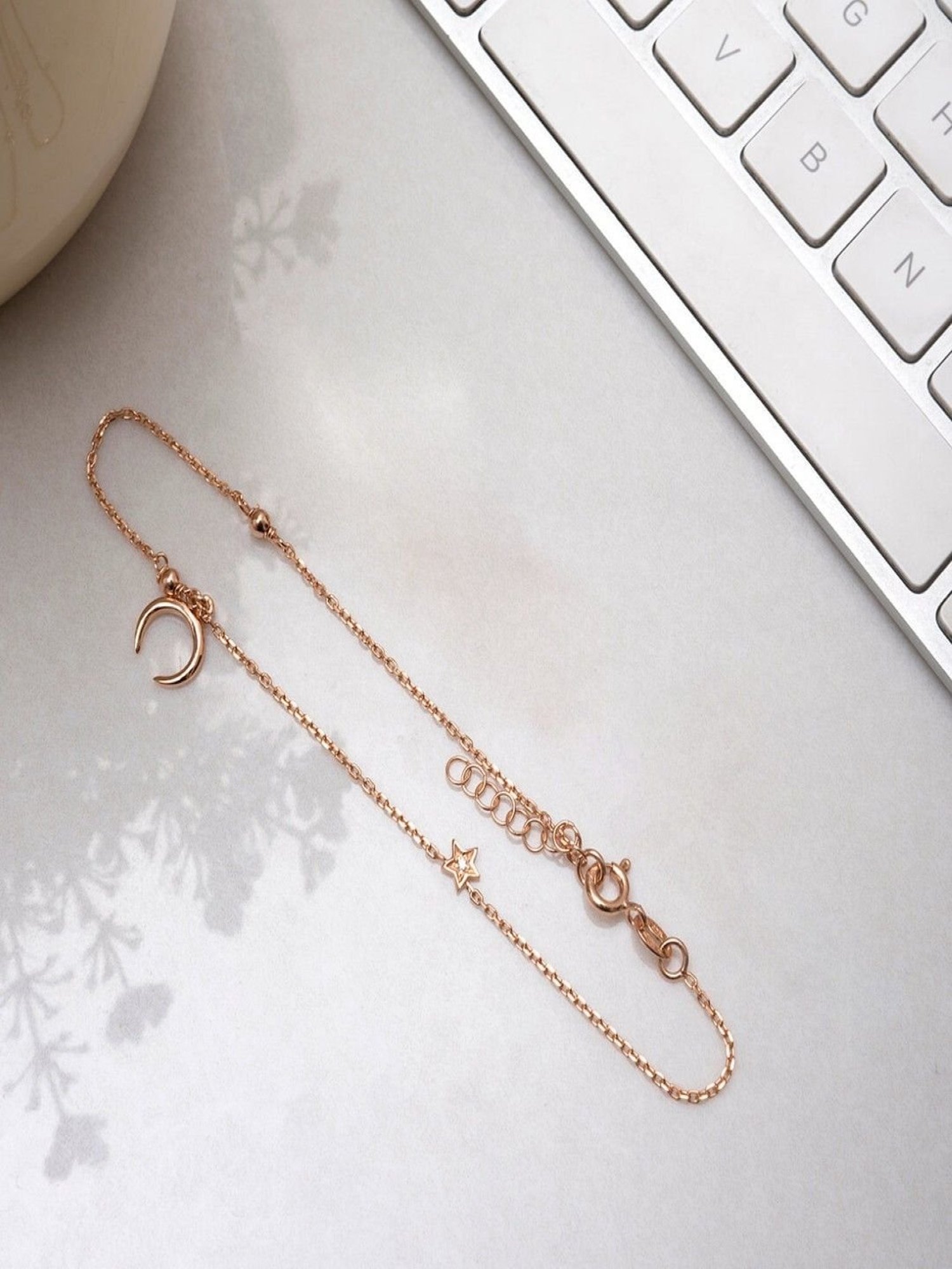 Zavya 92.5 Sterling Silver Moon & Star Anklet for Women