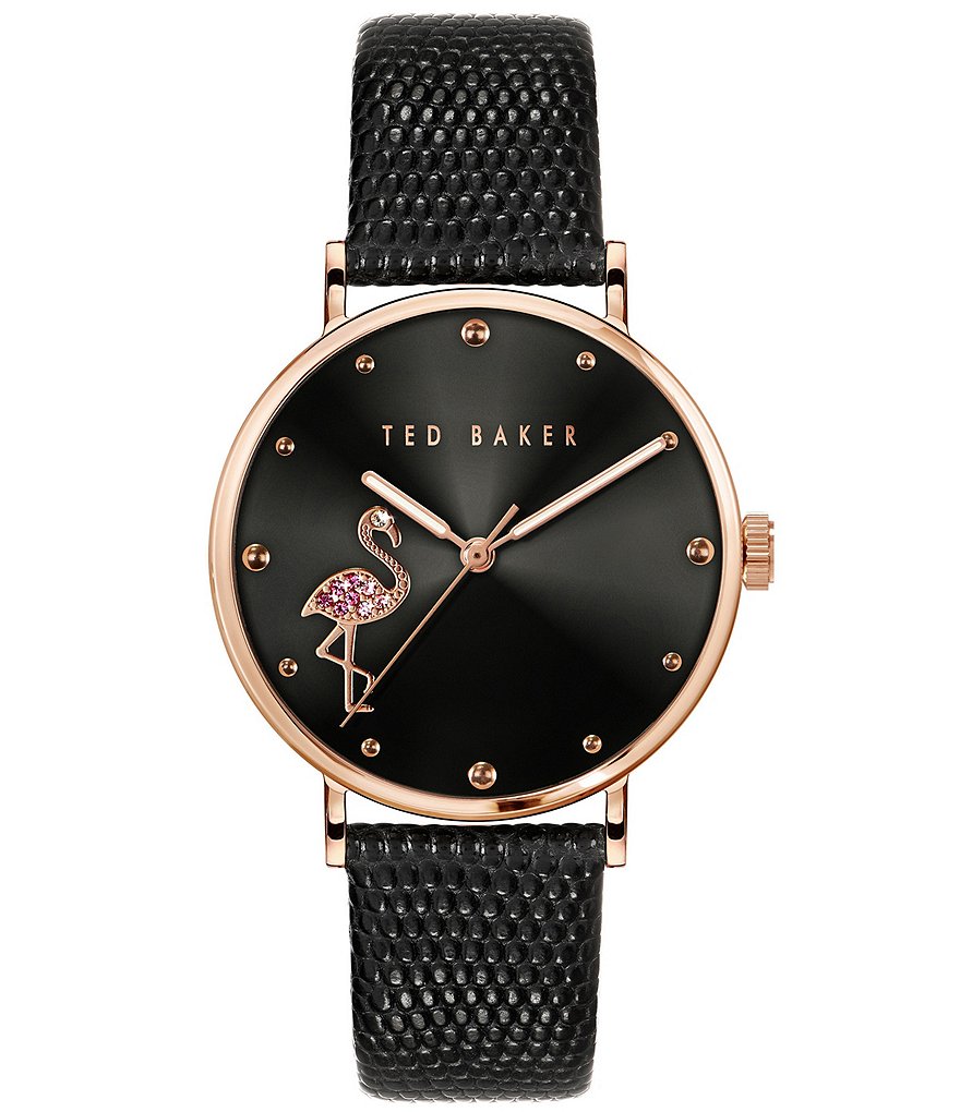 Ted Baker London Phylipa Flamingo Dial Leather Strap Watch