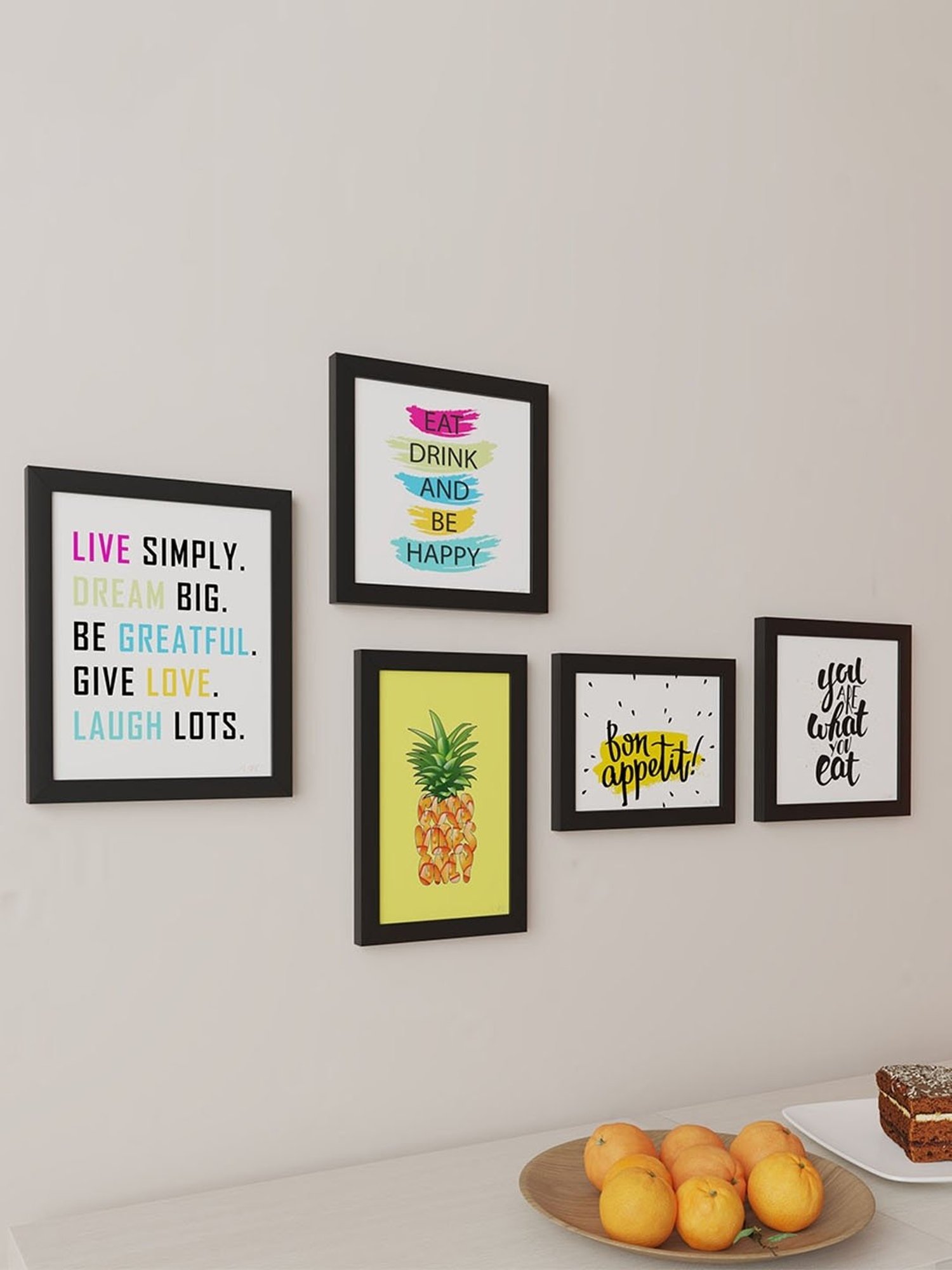 Art Street Black Engineered Wood Abstract Paintings - Set of 7