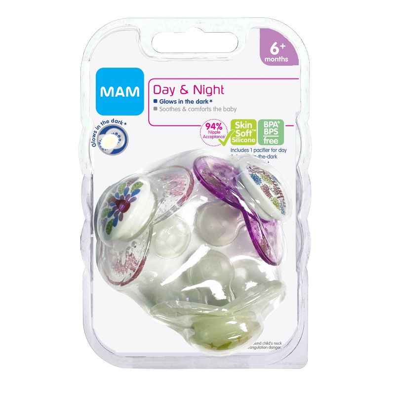 MAM Day/Night Glow-In-The-Dark 3pk Pacifier Girl - 6+ Months
