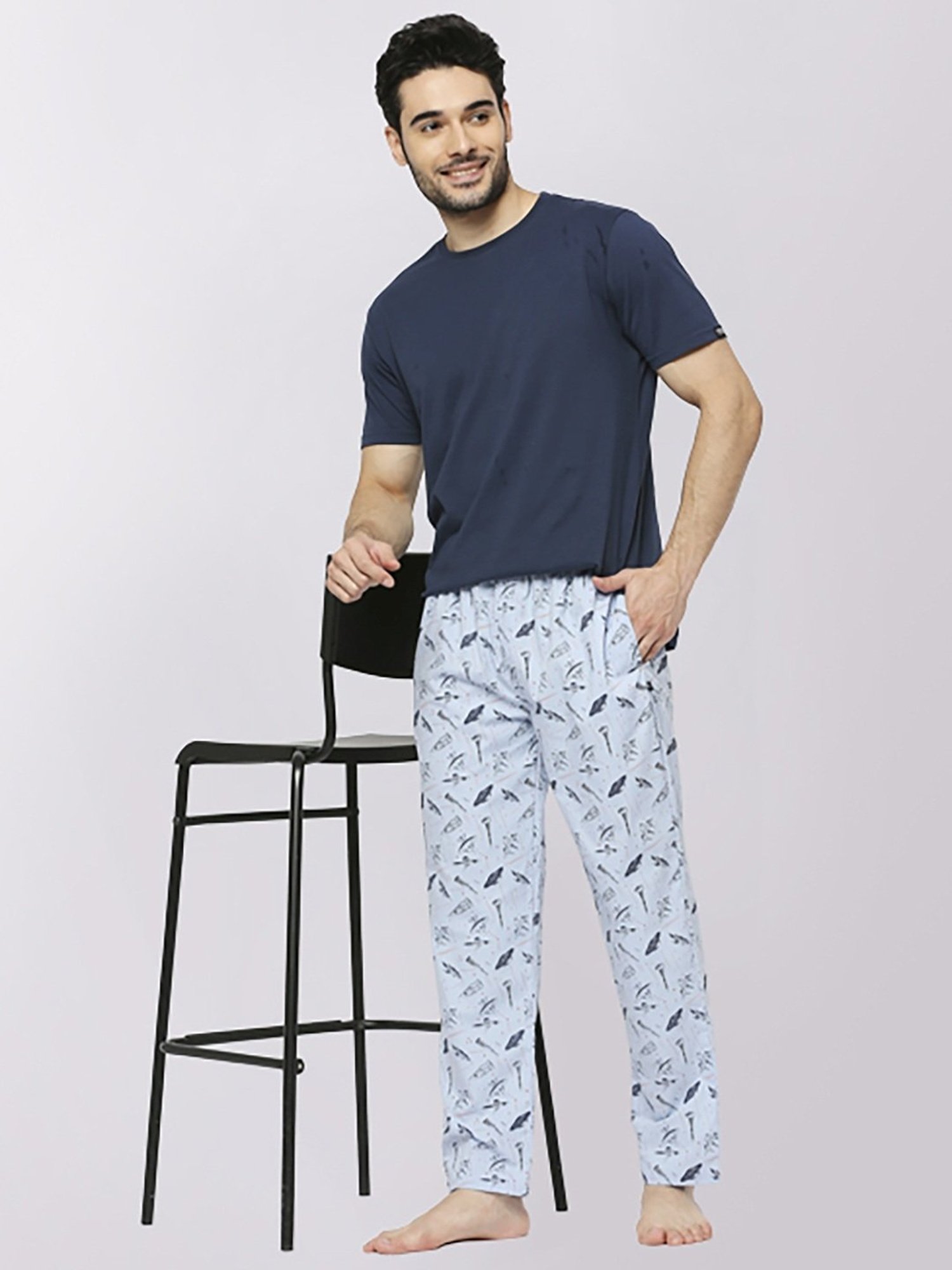 Frenchie Sky Blue Cotton Skinny Fit Printed Nightwear Pyjamas