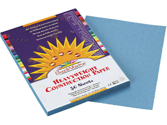 SunWorks 7603 Construction Paper- 58 lbs.- 9 x 12- Sky Blue- 50 Sheets/Pack