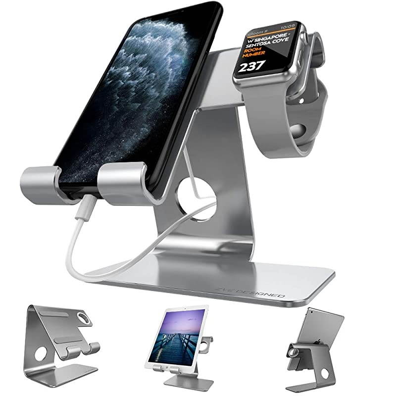 Cell Phone Stand, Desktop Stand Holder Aluminum Phone Dock Cradle, for Switch, iWatch, iPad, E-Reader, Mobile Phone, All Smartphone, iPhone 12 Pro Max/11/Xr/X/8/7/6 Plus(with 42mm Case), Grey