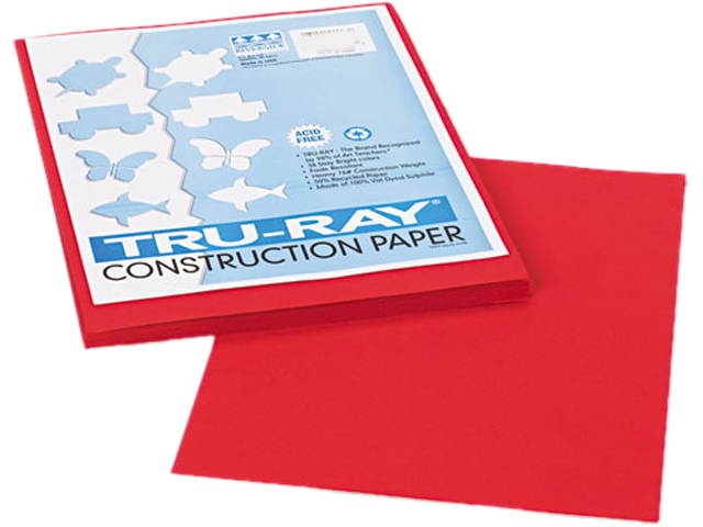 Pacon 102993 Tru-Ray Construction Paper, 76 lbs., 9 x 12, Holiday Red, 50 Sheets/Pack