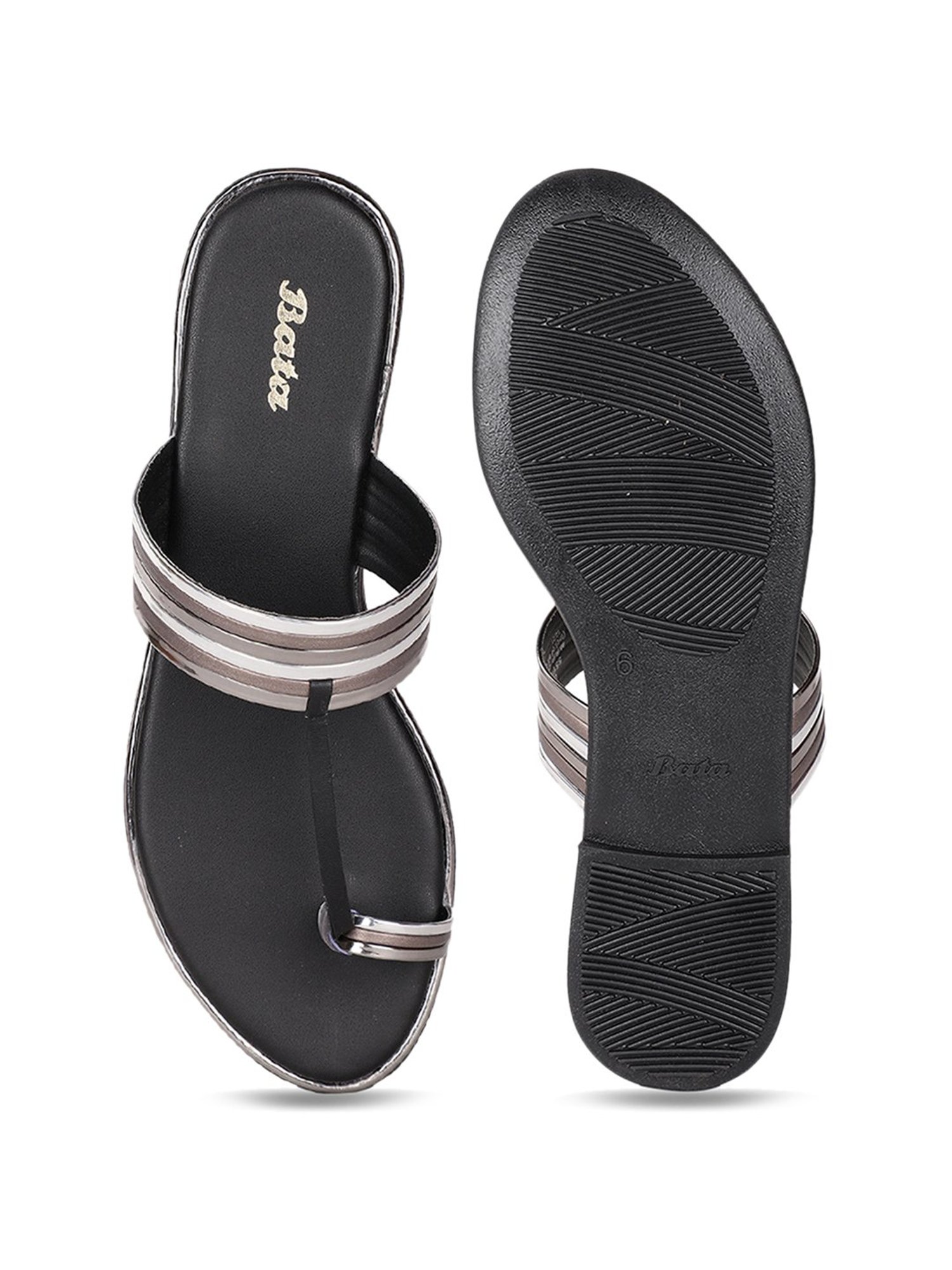 Bata Women's Gun Metal Toe Ring Sandals