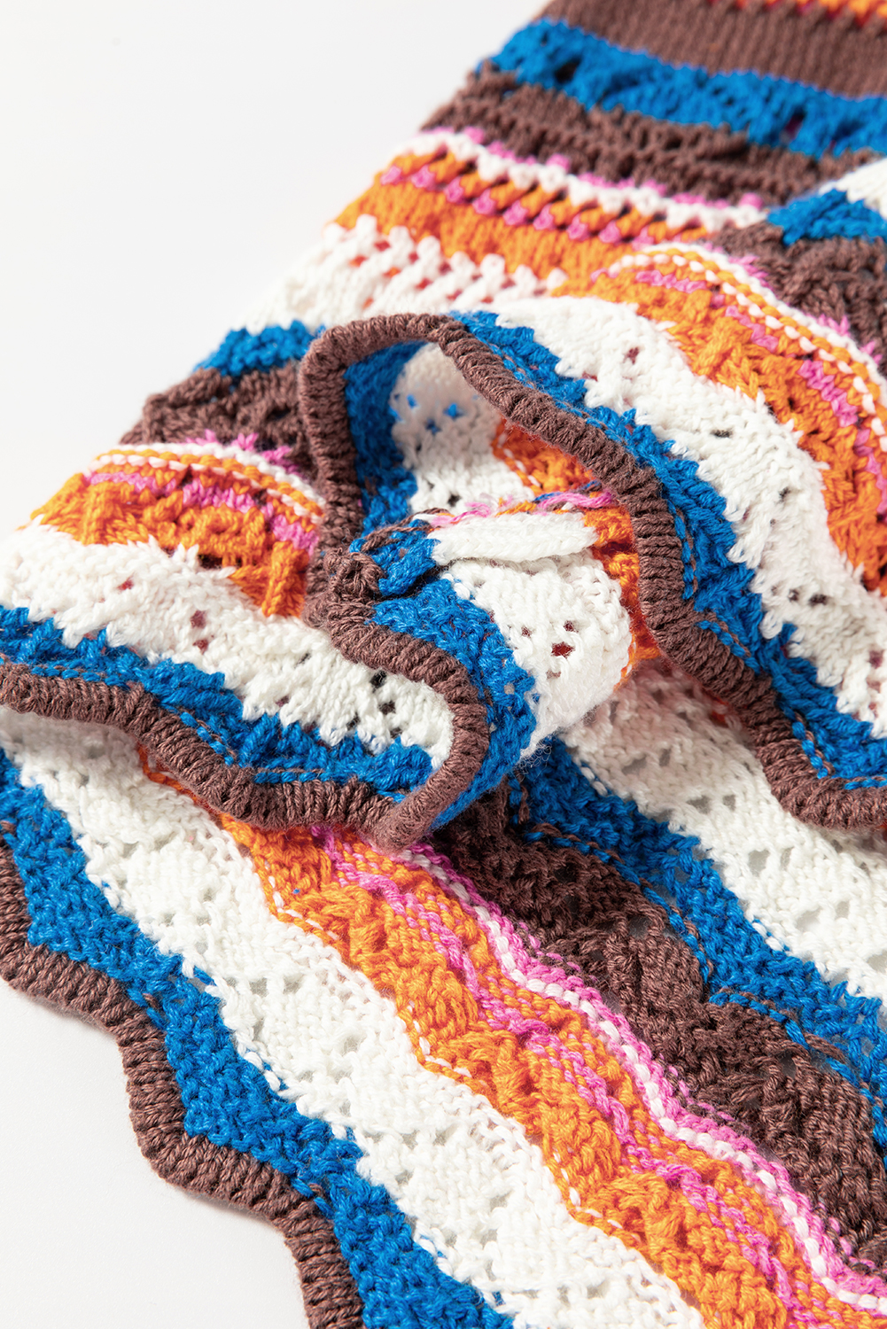 Light Blue Checkered Color Block Crew Neck Short Sleeve Sweater