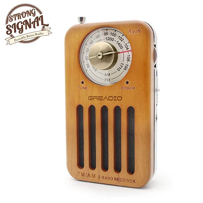 Portable Radio Pocket Retro Cherry Wood Radio with Headphone Jack Best Reception Battery Operated Personal Transistor by 2 AA Battery for Travelling Jogging and Walking