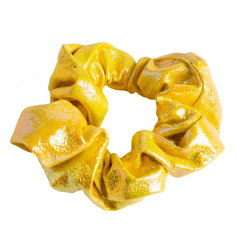 Lily Frilly Faux Leatherette Scrunchie Set - Yellow/Pink/Blue