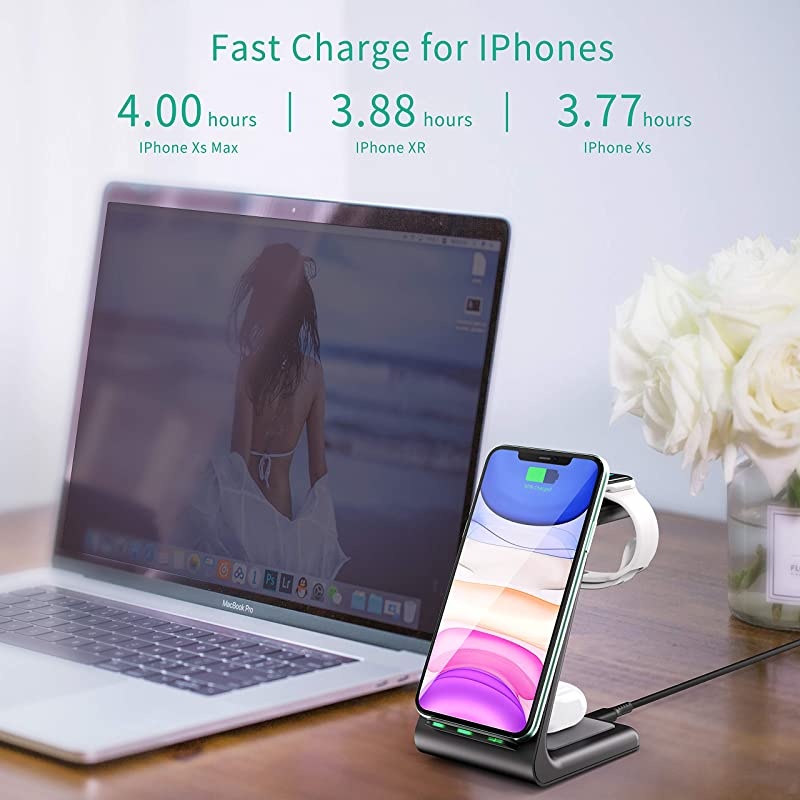 Wireless Charger Stand 3 in 1 QiCertified Wireless Charging Station for Apple Watch 5432 AirPods ProFast Charger Dock for iPhone 1212PRO11 Pro MaxXXSXRXs Max8Plus Samsung S20 S10