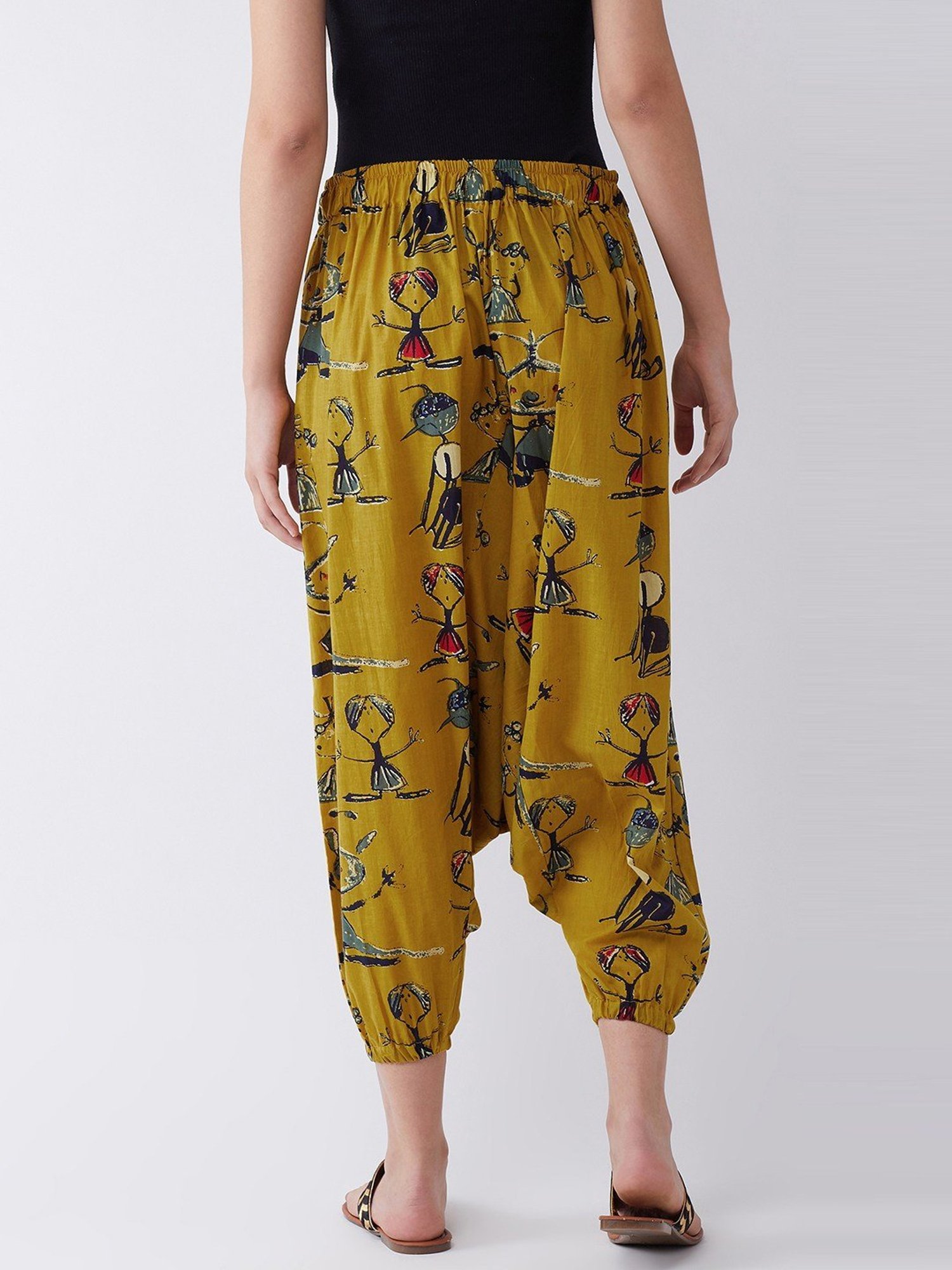 Inweave Mustard Cotton Printed Dhoti Pants