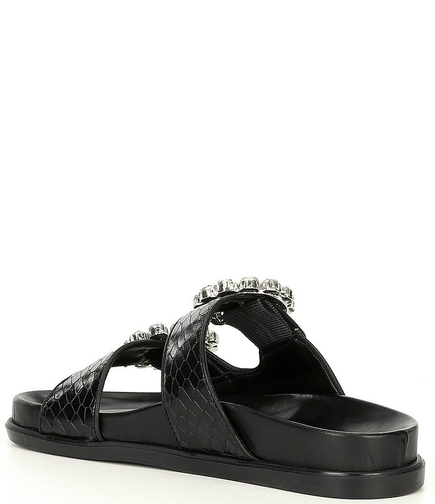 Schutz Ariel Leather Crystal Buckle Detail Flatform Footbed Sandals
