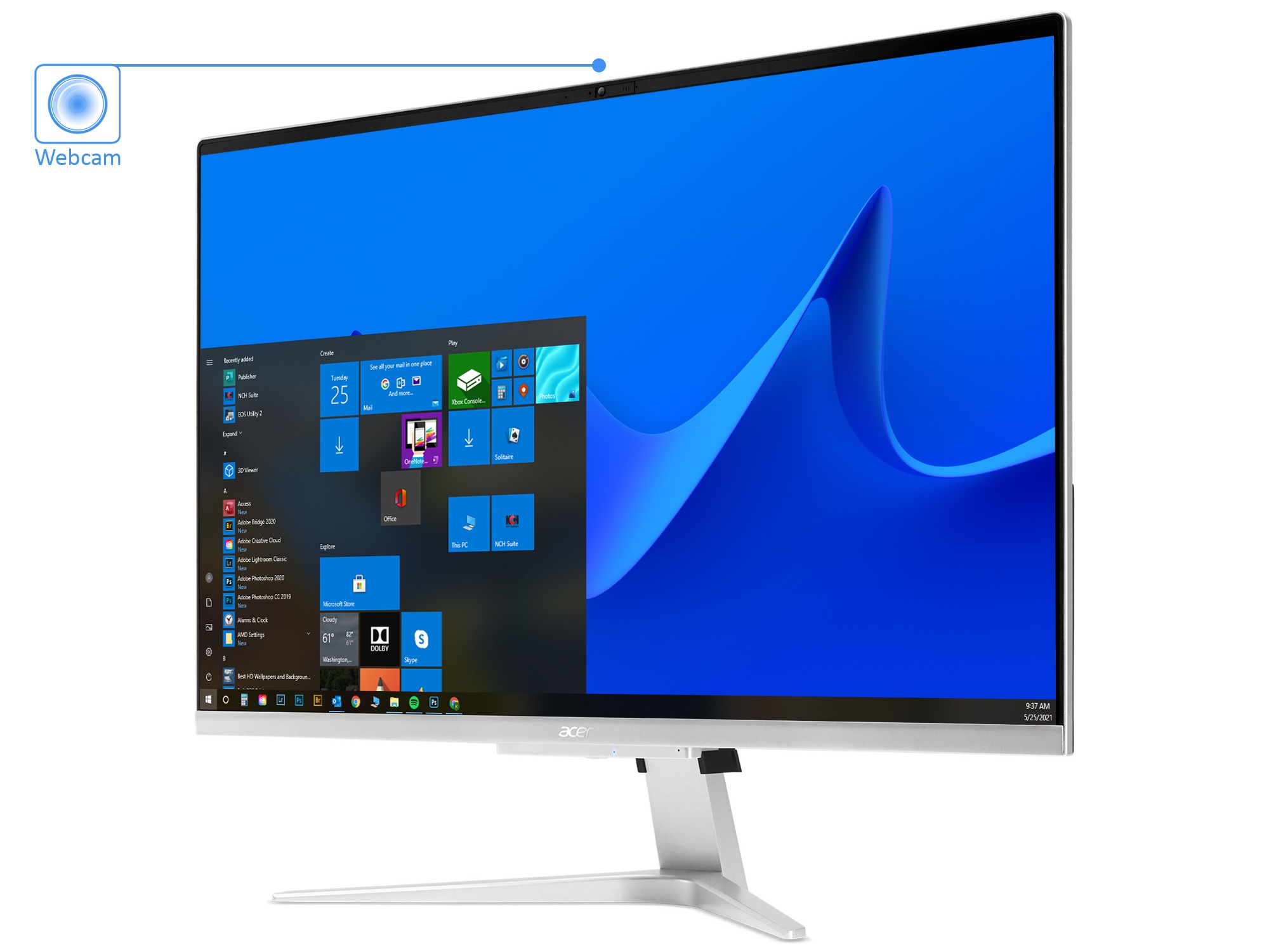 Acer Aspire C All-in-One, 27" FHD Display, Intel Core i5-1035G1 Upto 3.6GHz, 32GB RAM, 512GB NVMe SSD, NVIDIA GeForce MX130, HDMI, Wi-Fi, Bluetooth, Windows 10 Pro