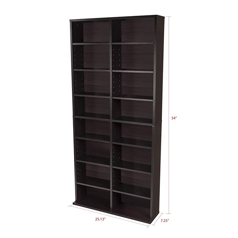 Oskar Adjustable Media Cabinet Holds 464 CDs 228 DVDs or 276 Blurays 12 Adjustable and 4 fixed shelves PN38435719 in Espresso