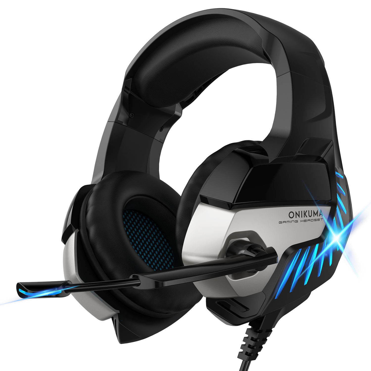 K5 PRO Gaming Headset for PS5 PS4 Controller, Noise Cancelling Over Ear Headphones with Mic, 7.1 Surround Sound, Blue LED Light Headset for NS PC Mac Laptop