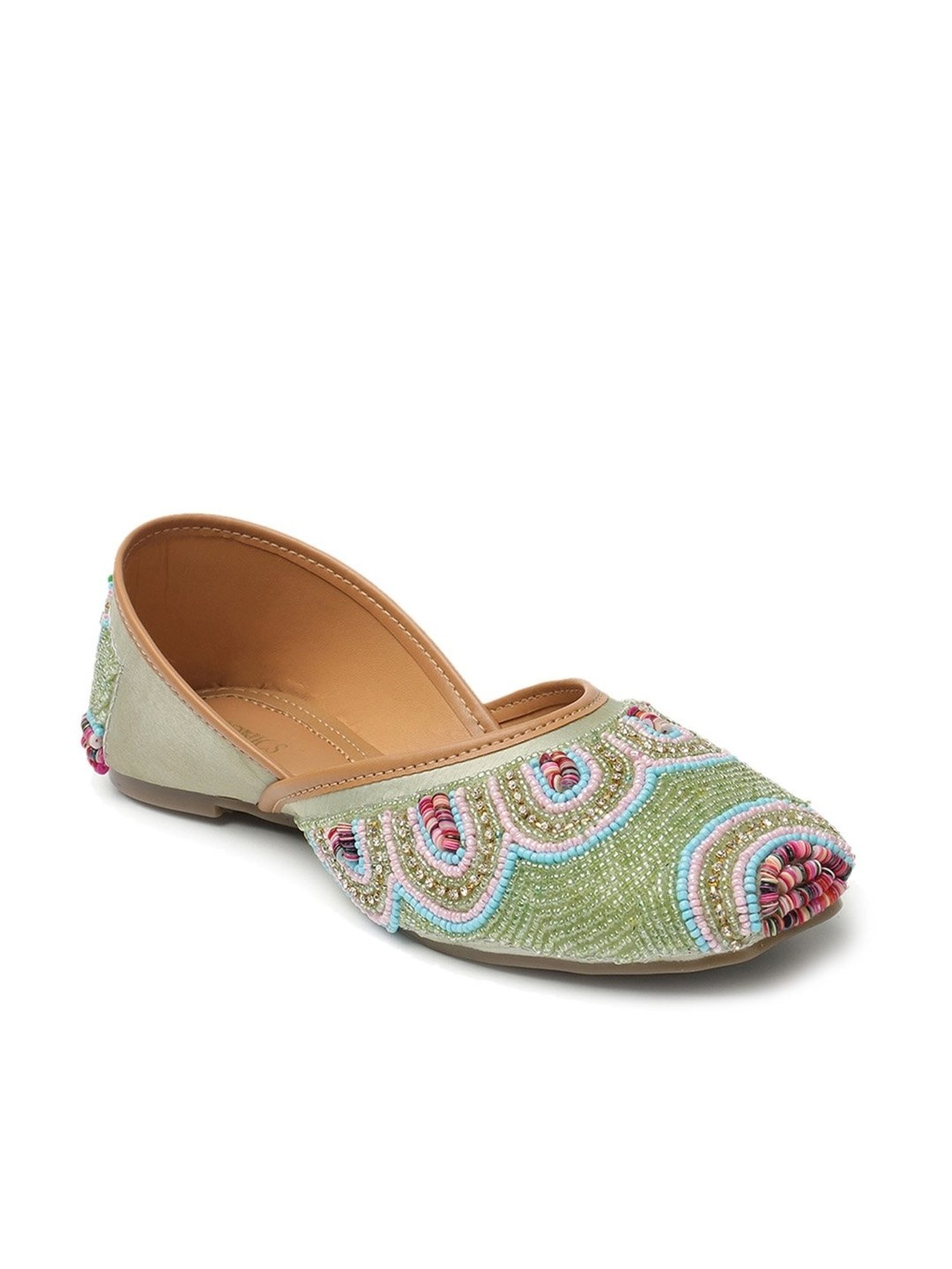 Iconics Women's Green Ethnic Juttis