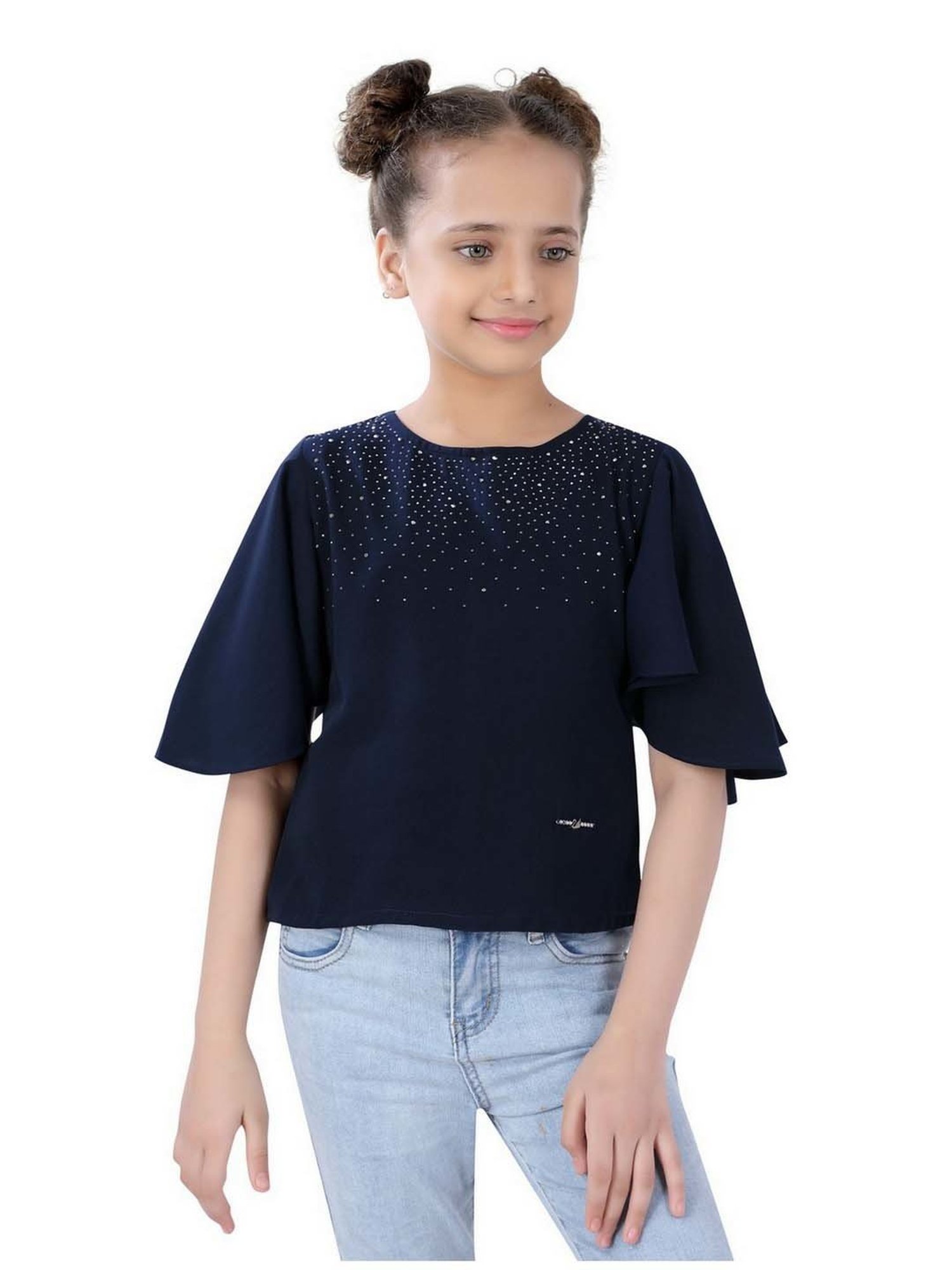 poplins Kids Navy Cotton Embellished Top