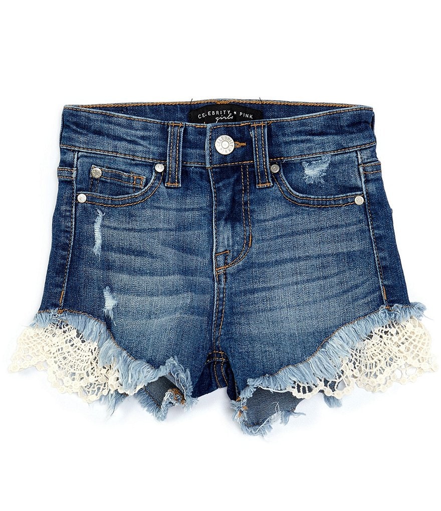 Celebrity Pink Big Girls 7-16 Crochet-Side Denim Shorts