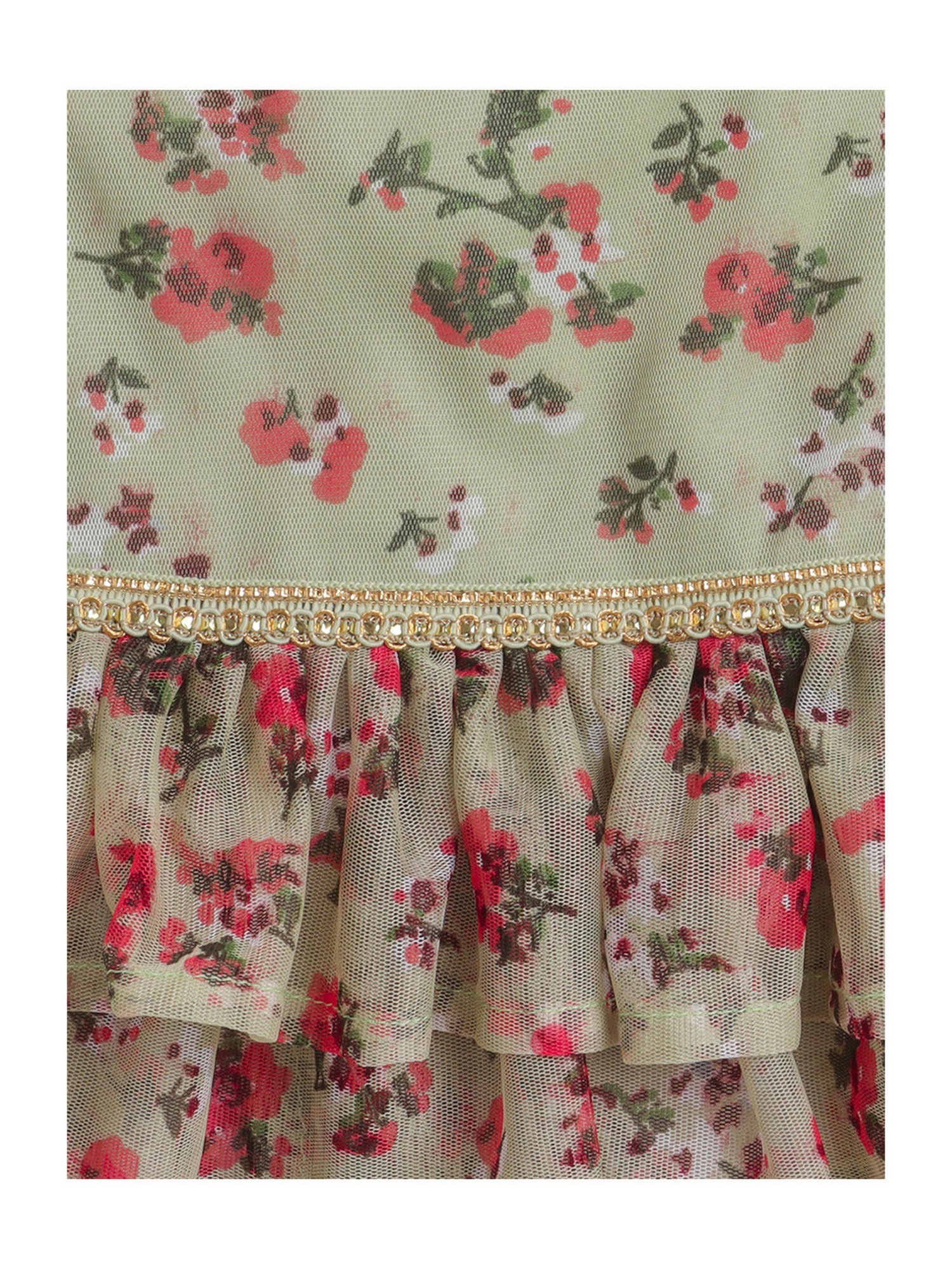 Many Frocks Kids Green Floral Print Top with Plazzos