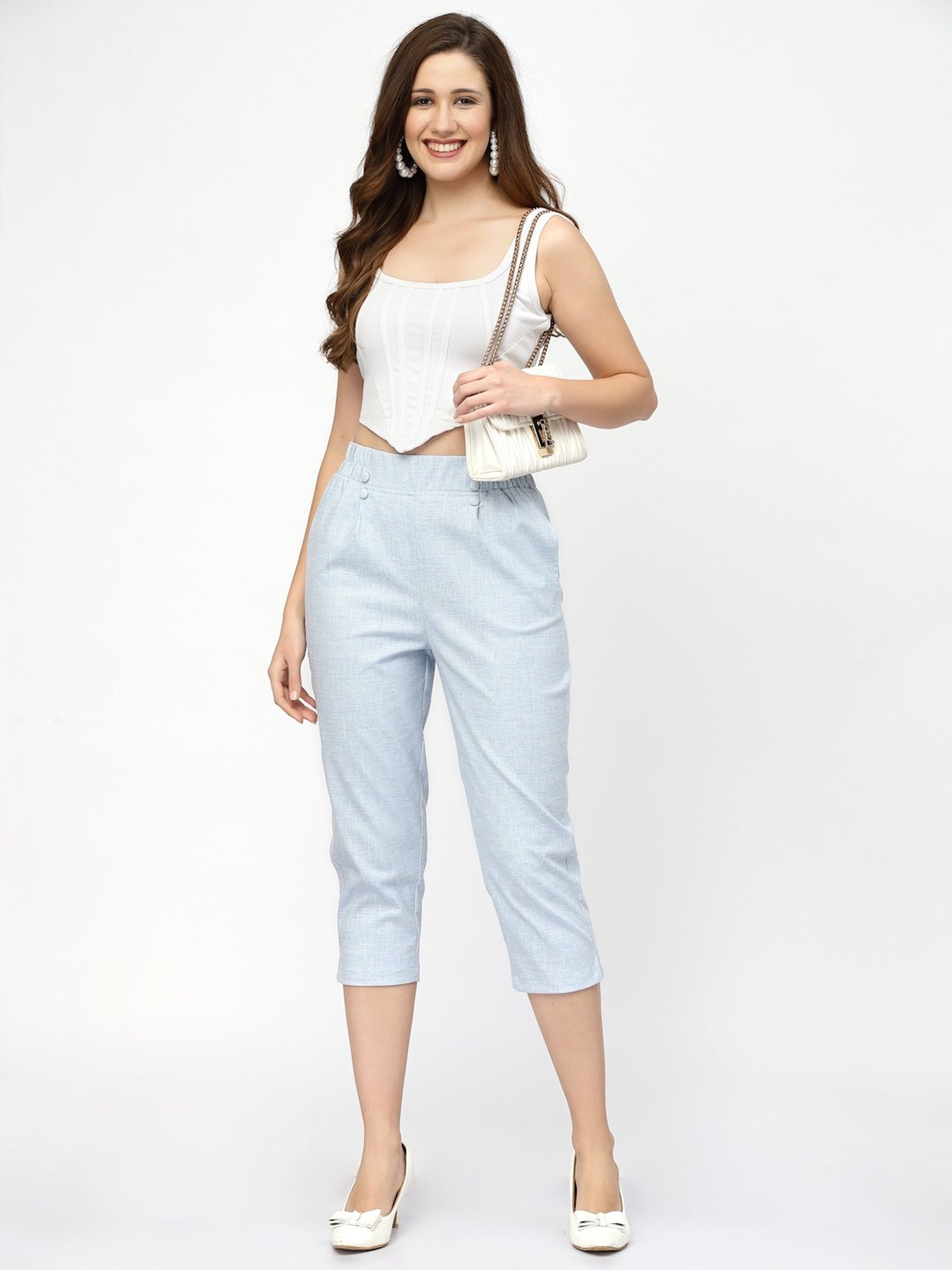Westwood Sky Blue Relaxed Fit Mid Rise Crop Pants