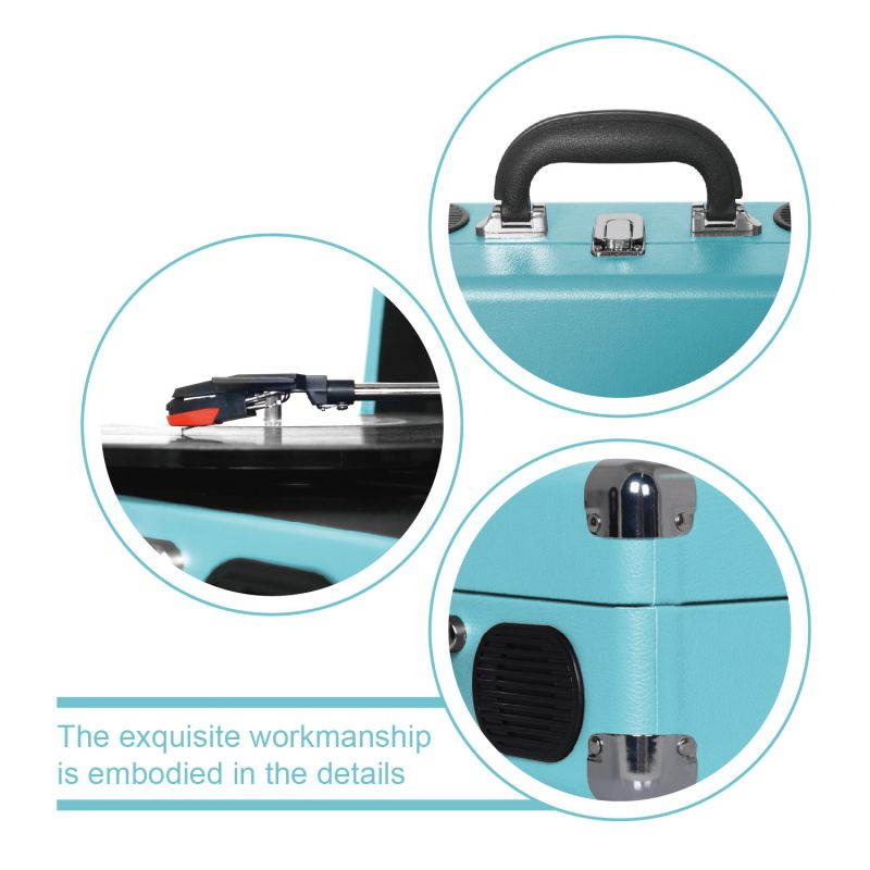 LP&No.1 Portable Suitcase Turntable with Stereo Speaker,3 Speeds Belt-Drive Vinyl Record Player Blue
