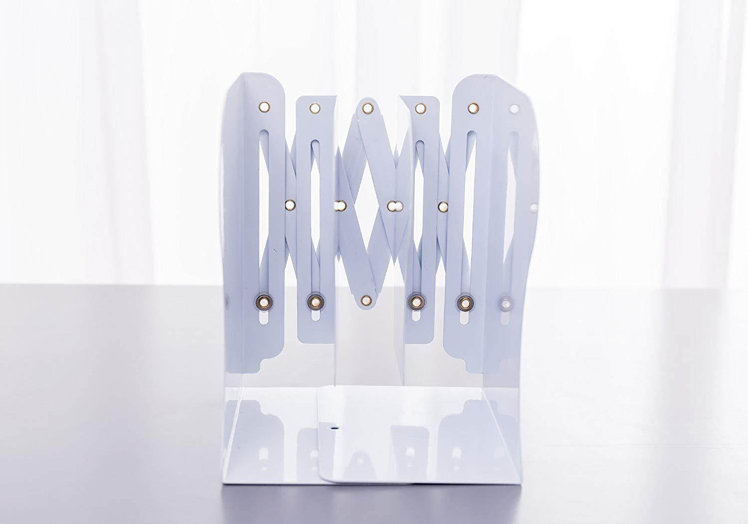 JIARI Simple Nature Japanese Style Black White Decorative Metal Iron Bookends Holder Stand Desk Nonskid Adjustable Bookend (White)