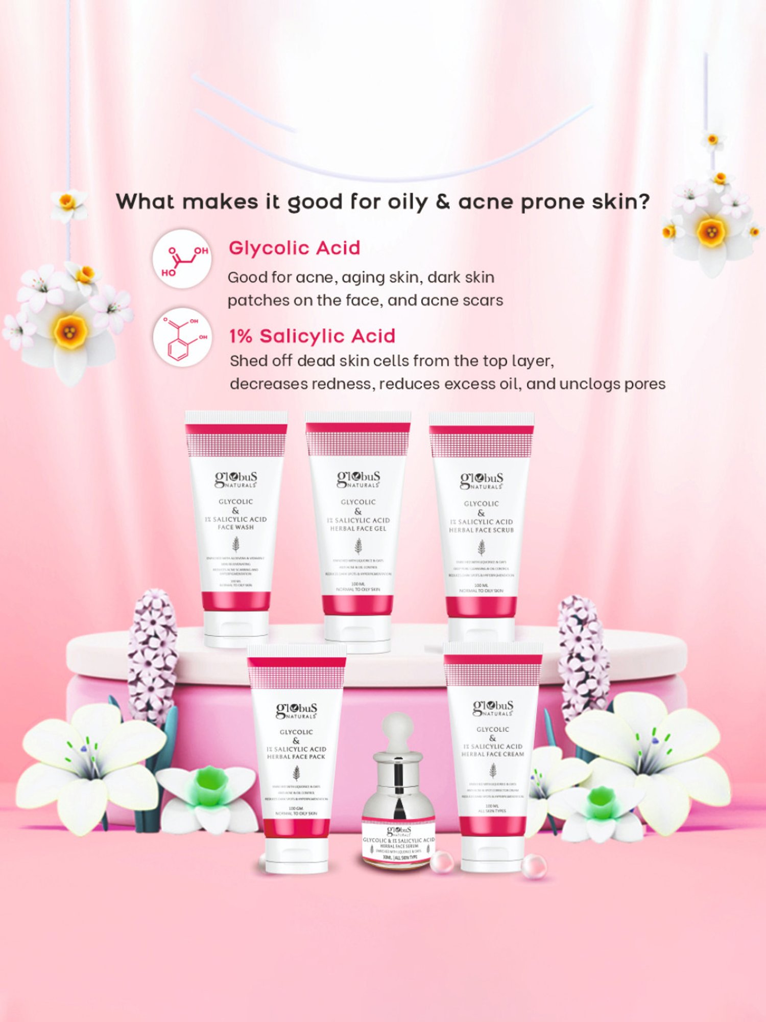 Globus Naturals Glycolic & 1% Salicylic Acid Gift Box - Set of 6