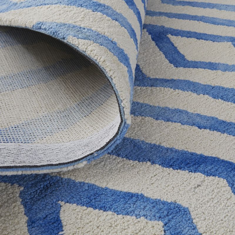 2'6"x8' Runner Hand Made Tufted Geometric Area Rug Blue - Feizy