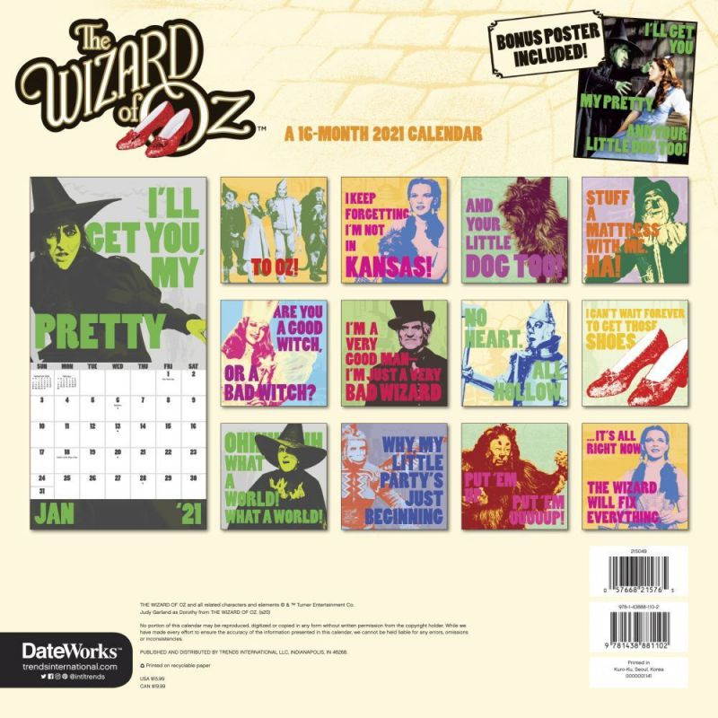 Trends International,  Wizard of Oz 2021 Exclusive Wall Calendar wPoster 2021
