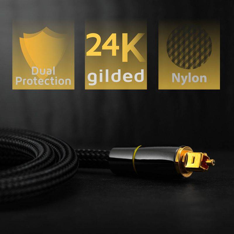 Digital Optical Audio Cable Toslink Cable -[24K Gold-Plated, Ultra-Durable] Hannord Nylon Braided Fiber Optic Male to Male Cord for Home Theater, Sound Bar, TV, PS4, Xbox, Playstation & More - 6.6ft