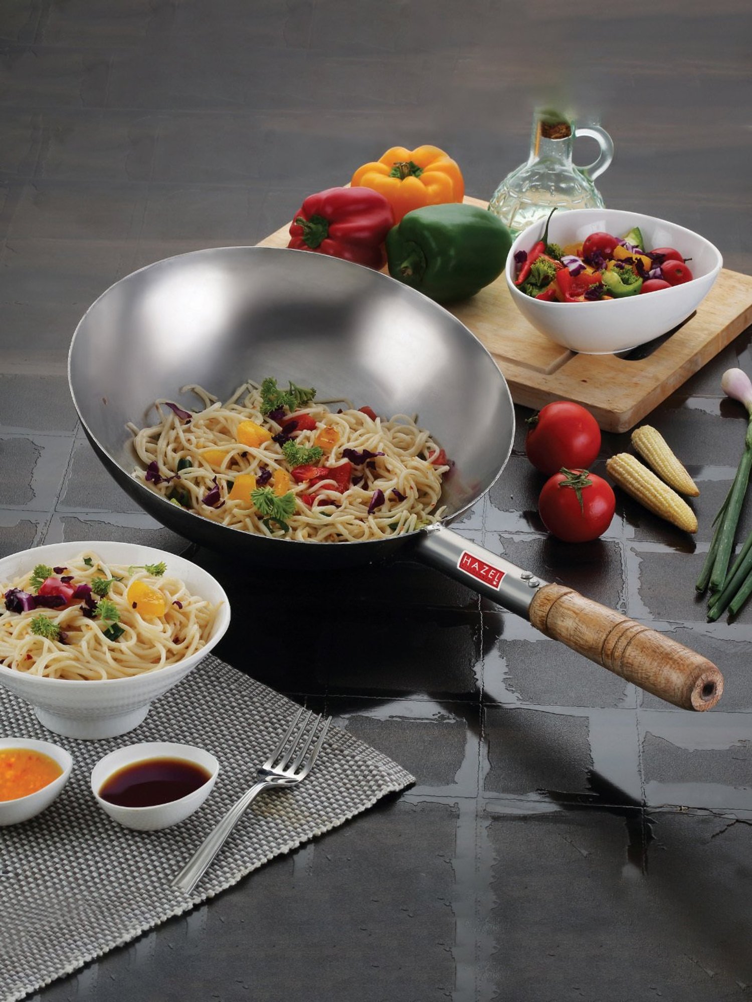 HAZEL Silver & Brown Stainless Steel Gas Compatibile 25.5 cm Kadhai with Handle(1.9 L) - Set of 1