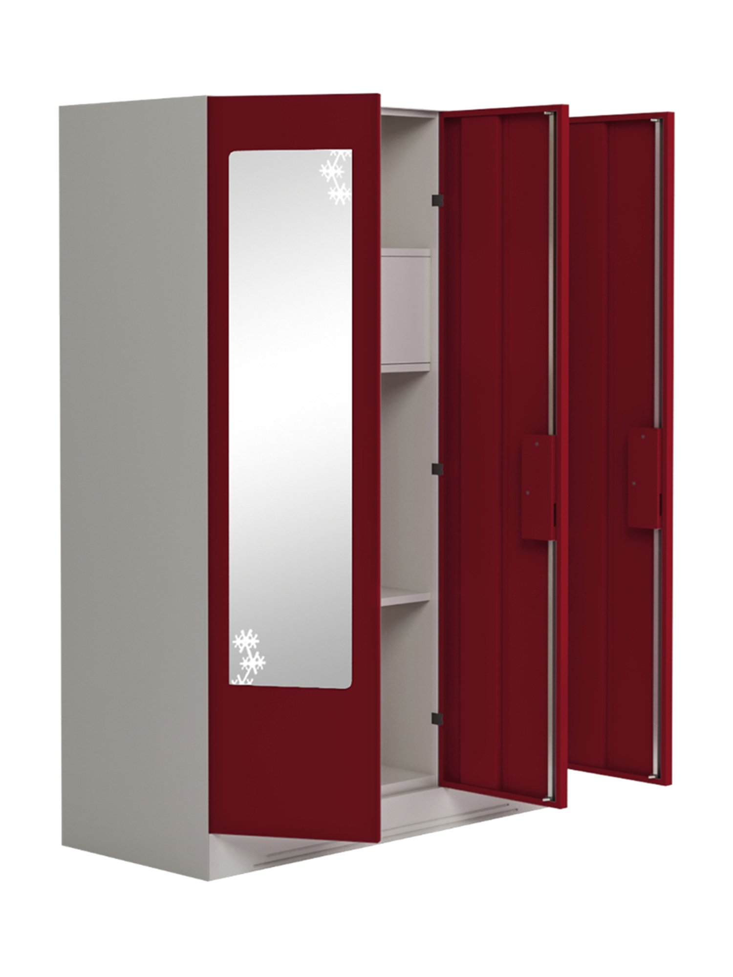 Godrej Interio Slimline 3-Door Steel Almirah, Red (1-Year Warranty, 1 Locker, 2 Drawers)