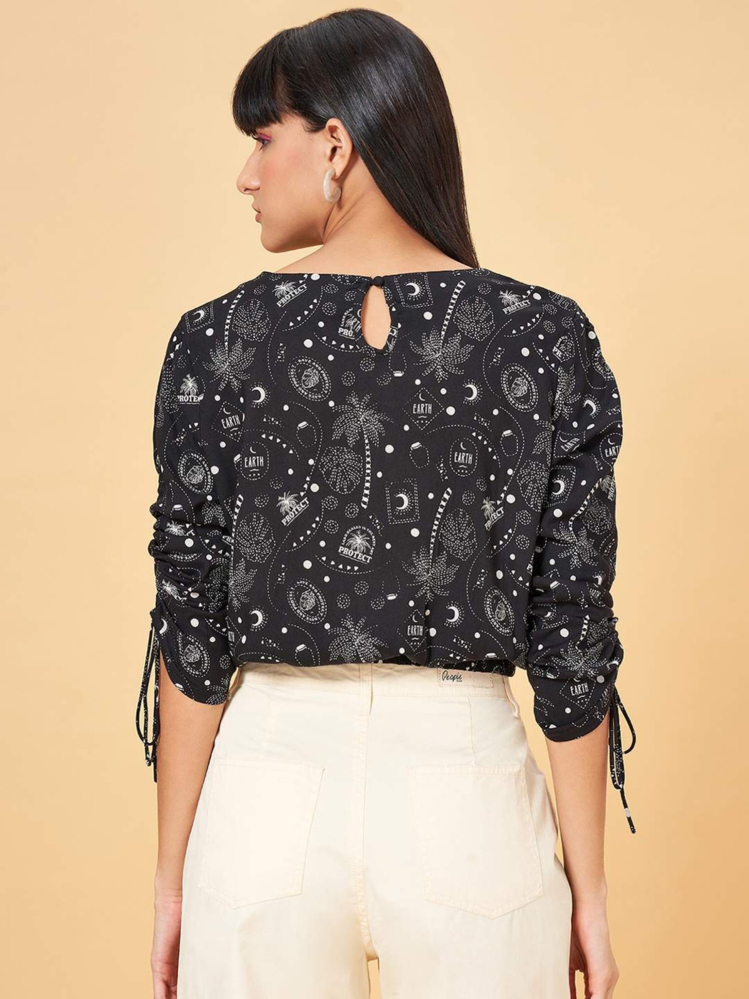 People by Pantaloons Jet Black Printed Top