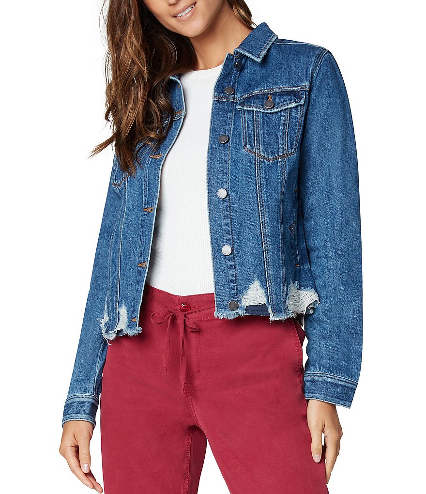 Liverpool Los Angeles Destructed Hem Classic Button Front Denim Jacket