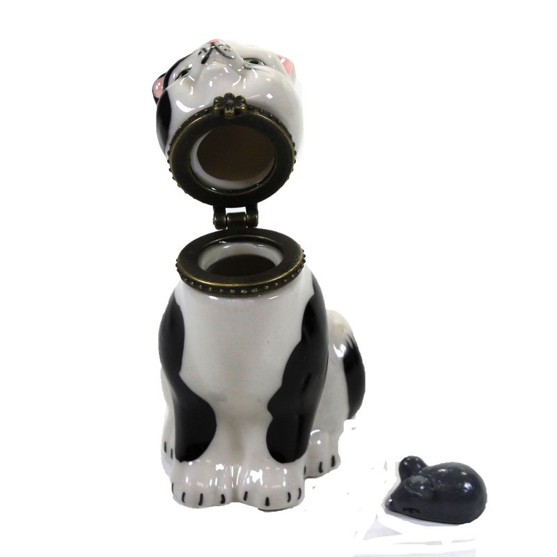 Hinged Trinket Box 3.0" Black And White Cat Hinged Box Kitty Green Eyes  -  Decorative Figurines