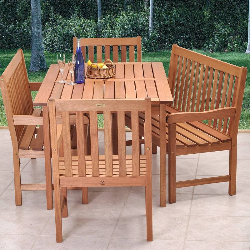 Milano 5pc Patio Eucalyptus Wood Bench Dining Set - International Home Miami