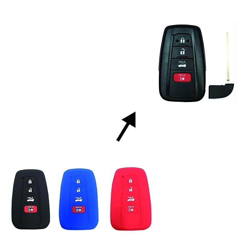Autotech Remote Key Silicone Rubber Keyless Entry Shell Case Fob and Key Skin Cover 4 Buttons Fit For 2018 Toyota Camry C-HR Prius (Black+Red)
