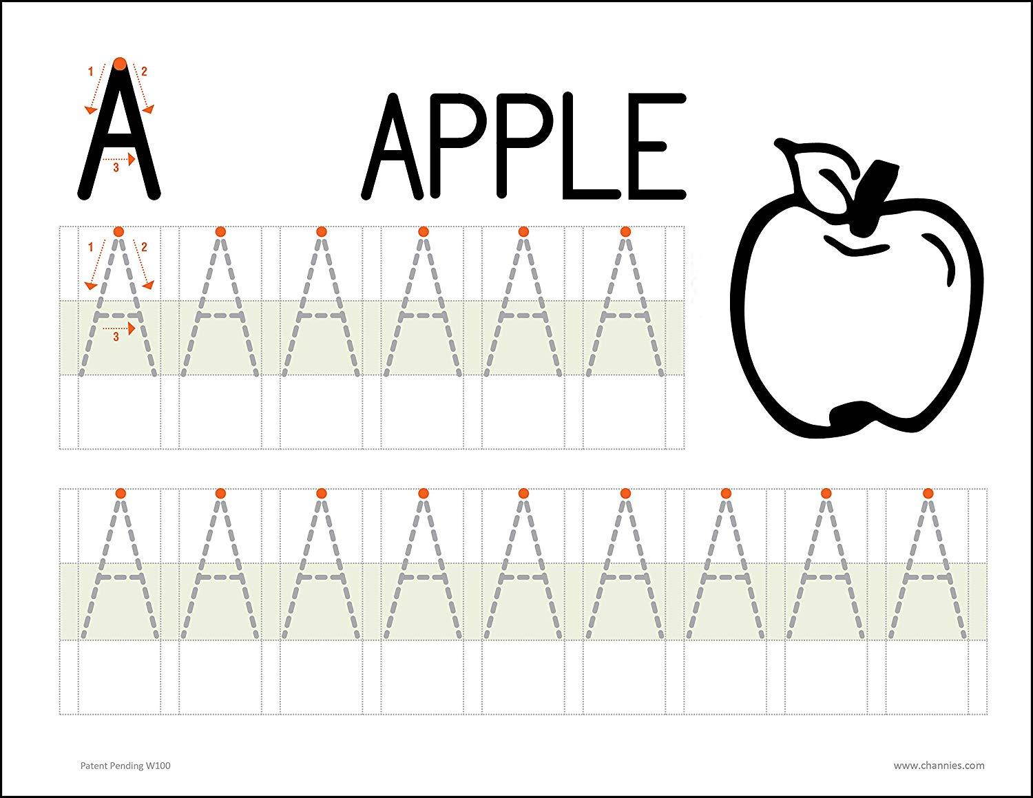 Channie&rsquo;s My First Letters, Easy to Trace, Write, Color, and Learn Alphabet Practice Handwriting & Printing Workbook, 80 Pages Front & Back, 40 Sheets, Grades PreK - 1st, Size 8.5  x 11