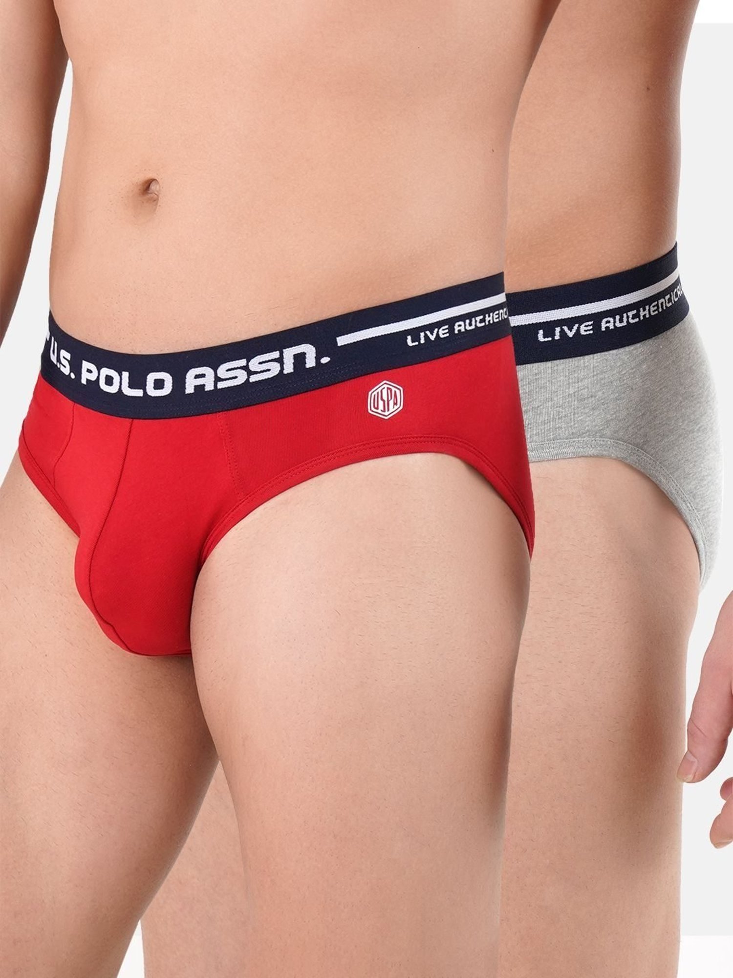 U.S. Polo Assn. Red & Grey Cotton Regular Fit Briefs - Pack Of 2