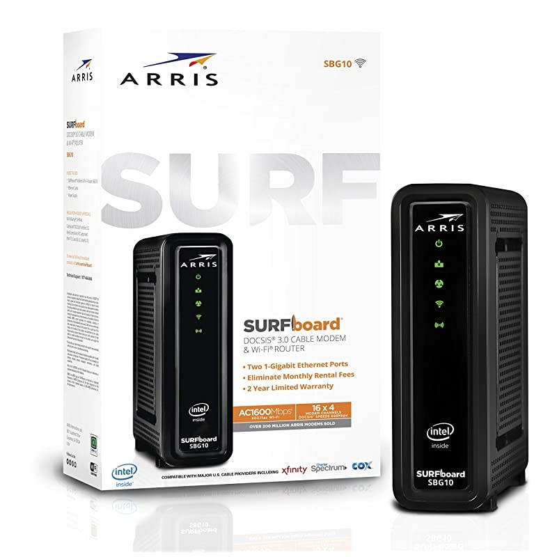 SURFboard SBG10 DOCSIS 3.0 Cable Modem & AC1600 Dual Band Wi-Fi Router, Approved for Cox, Spectrum, Xfinity & others (black)