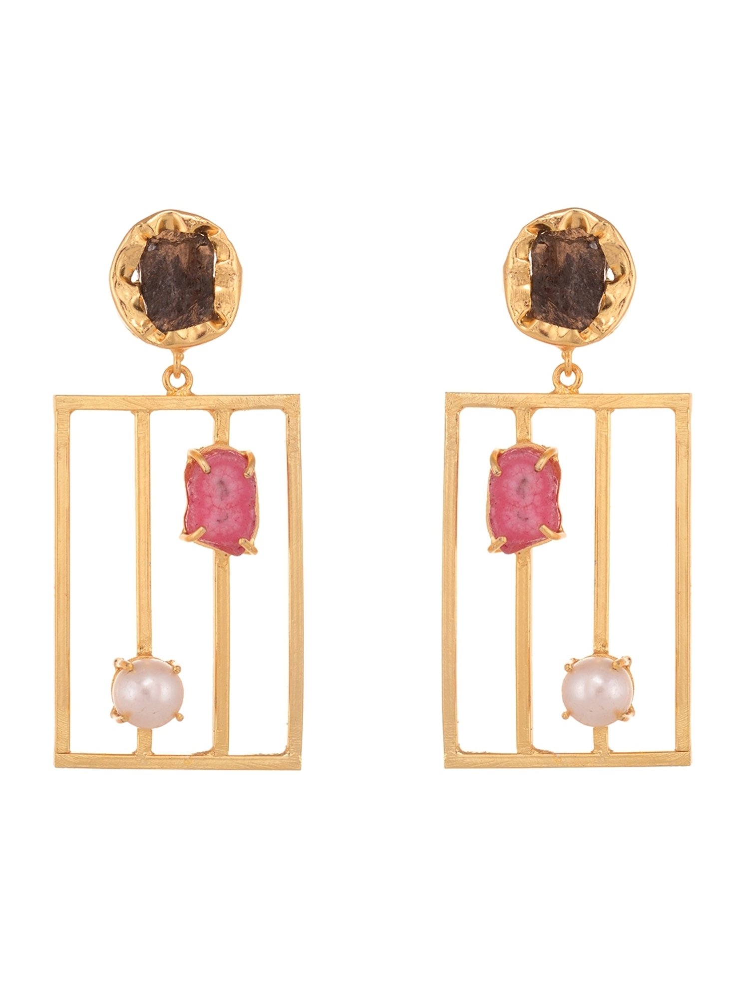Saraf RS Jewellery Gold Rectangle shaped Pink Dangler Earrings
