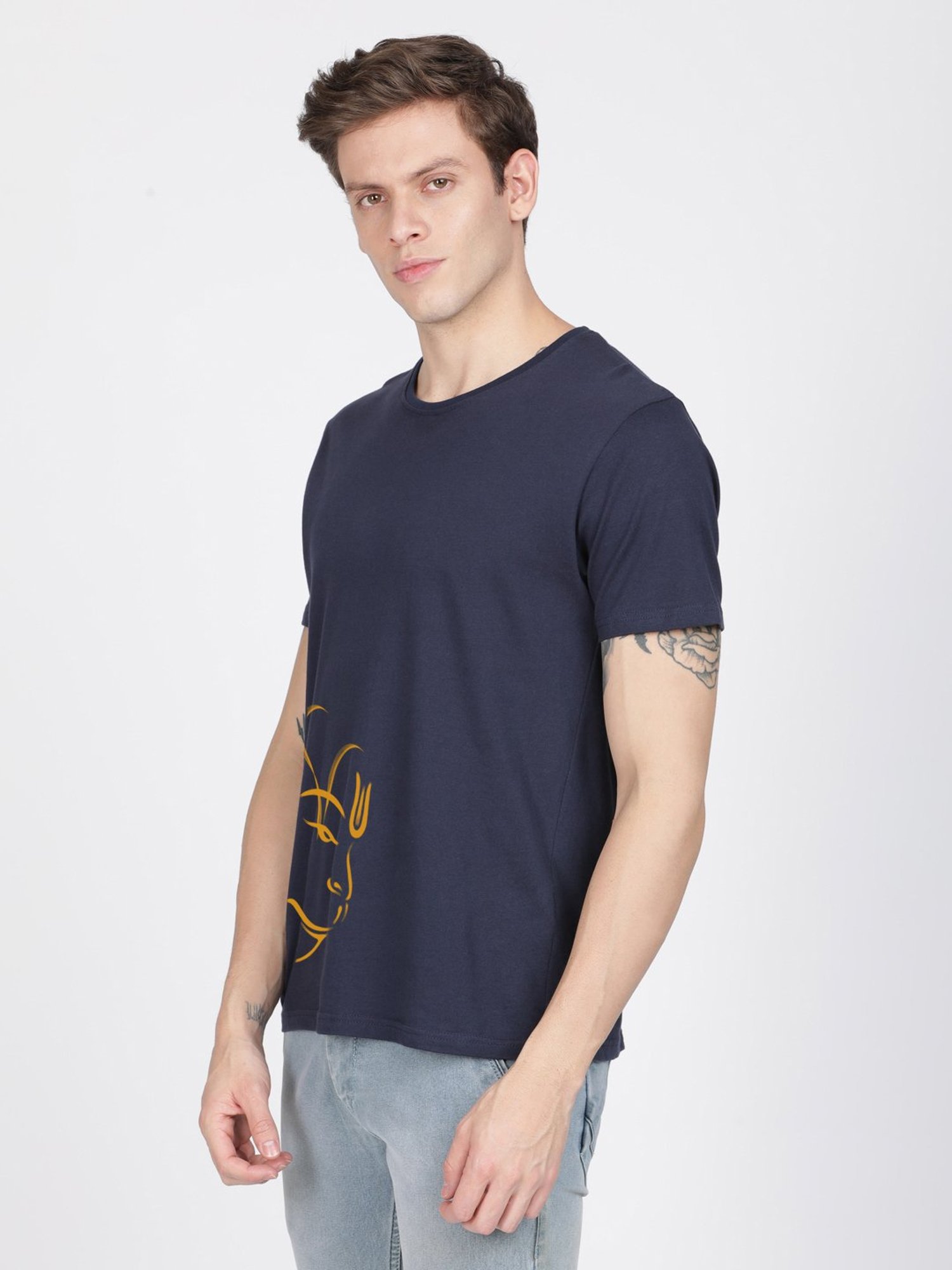 BLACK RADIO Navy Slim Fit Printed Cotton Crew T-Shirt