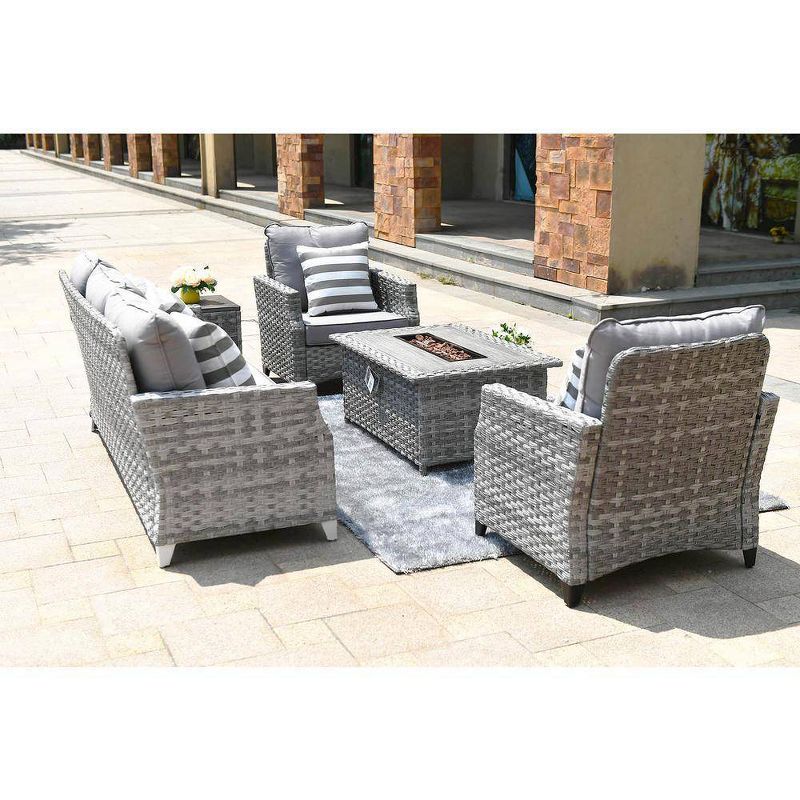 5pc Patio Wicker Conversation Set with Fire Pit - Direct Wicker