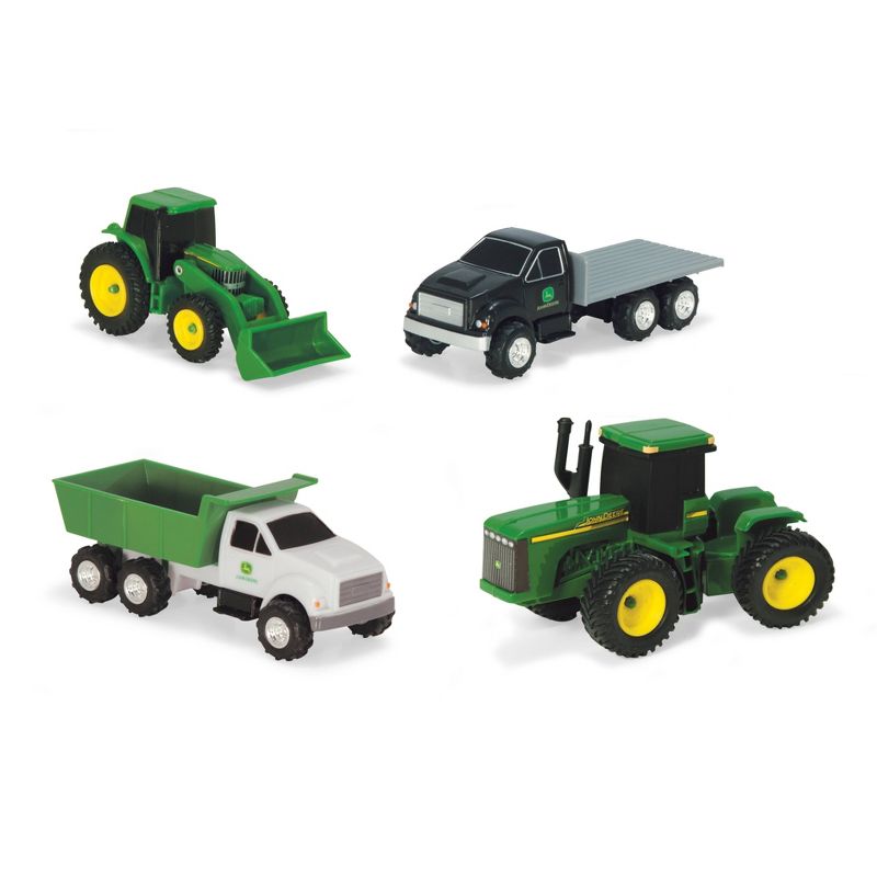 John Deere Vehicle Value 4pk 4 Wheel Drive Tractor Tractor with Loader Dump Truck and Flatbed Truck