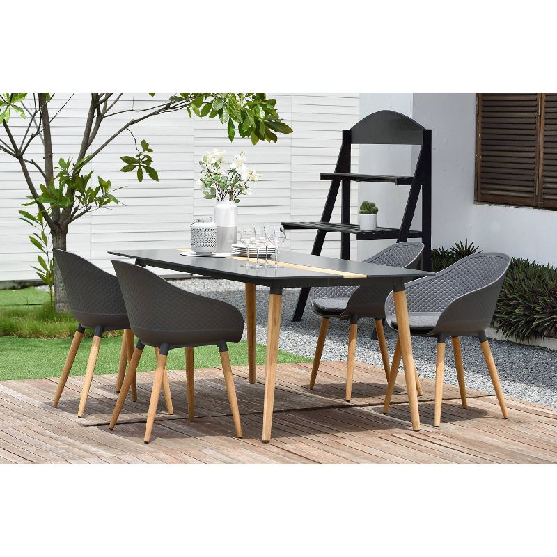 2pk Ipanema Outdoor Dining Chair in Black Finish with Wood Legs - Armen Living