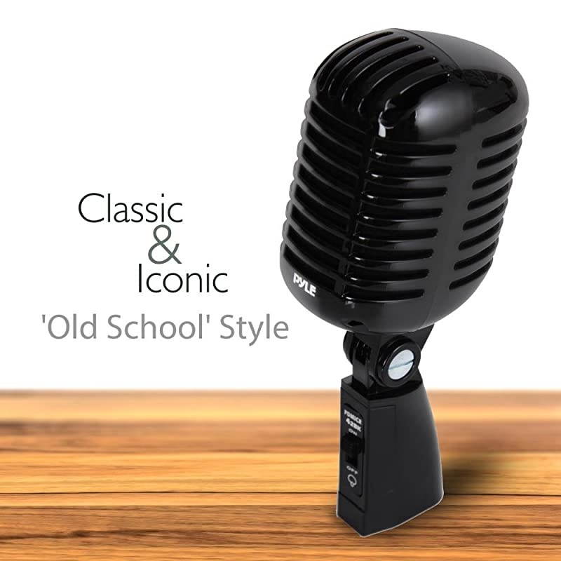 Retro Dynamic Vocal Microphone Old Vintage Style Unidirectional Cardioid Mic with XLR Cable Universal Stand Compatible Live Performance In Studio Recording Pyle Pro PDMICR42BK Black