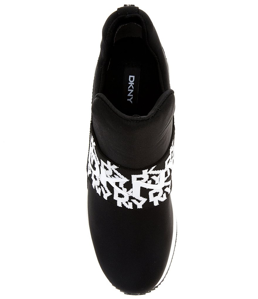 DKNY Borg Logo Print Strap Slip-On Wedge Sneakers