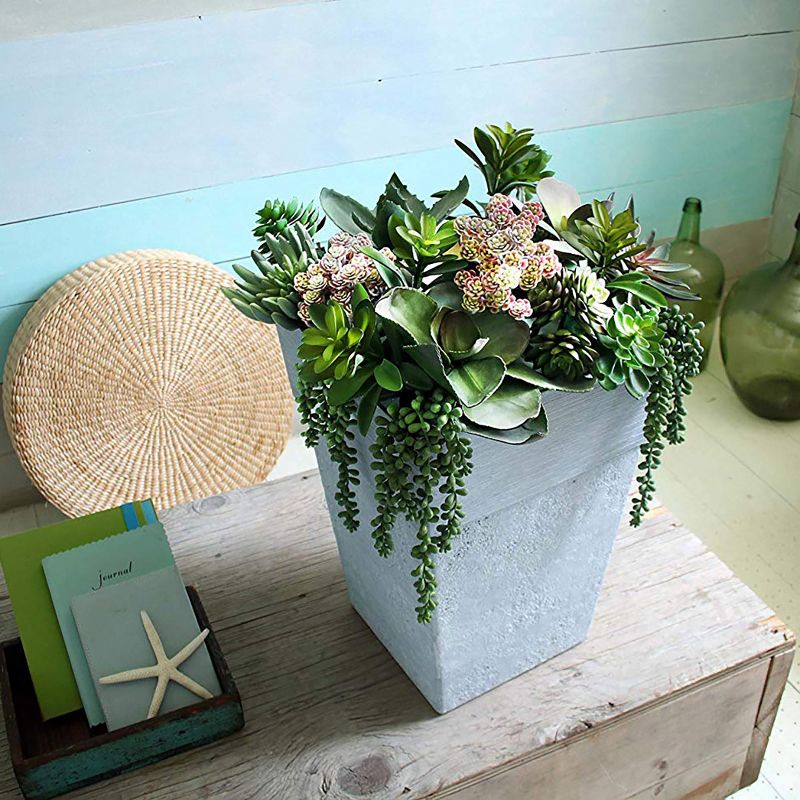 The HC Companies Avino 16-Inch Square Resin Planter Pot, Oxidized Black (2 Pack)