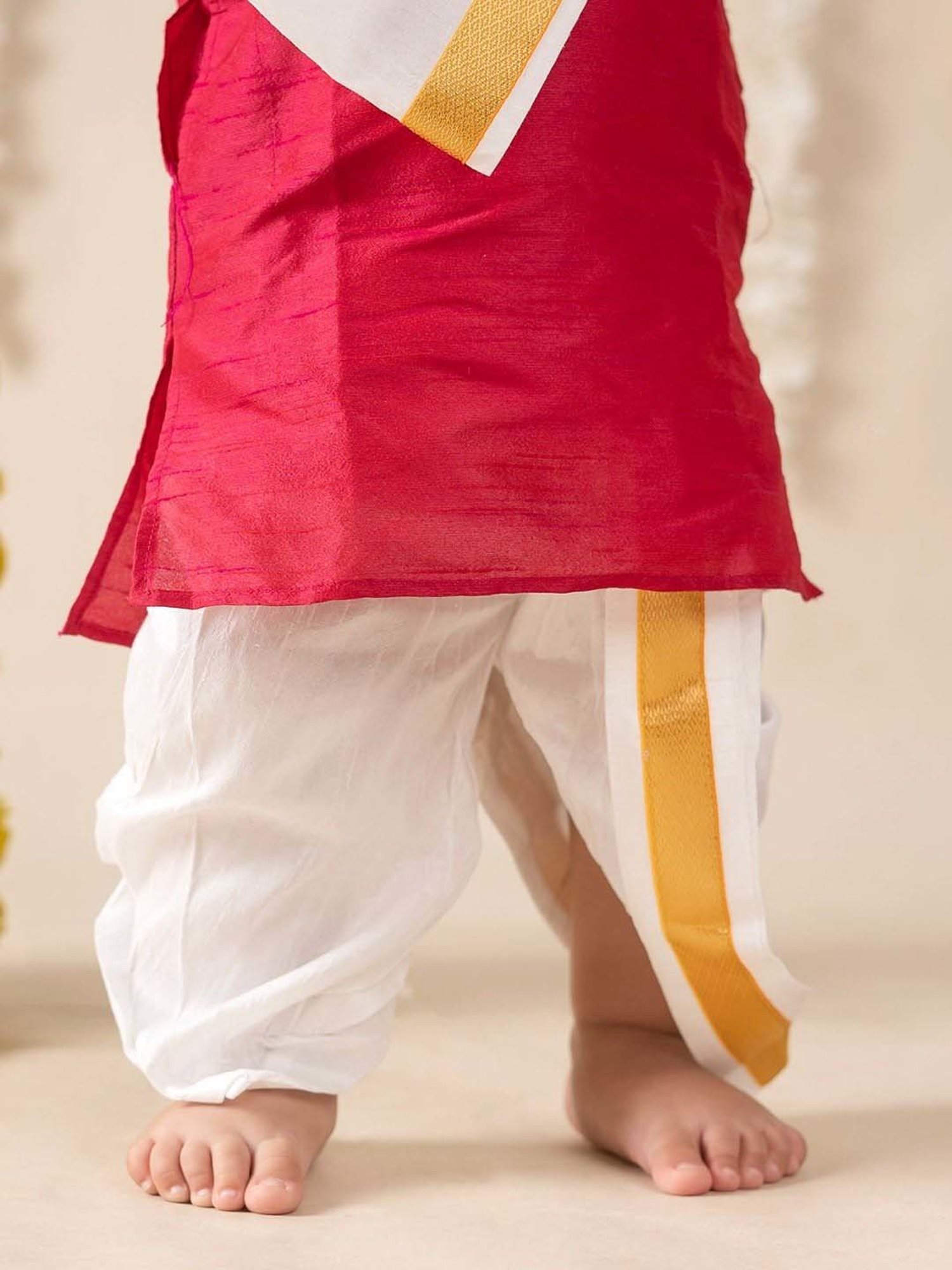 Baby Moo Kids Red & White Regular Fit Full Sleeves Kurta Set